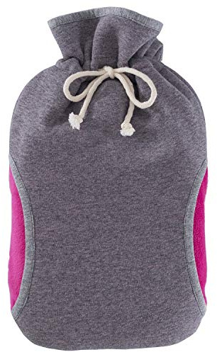 Hugo Frosch Öko-Wärmflasche 2,0 l mit Sweatbezug Muff Grau Lila | Große formstabile Bettflasche Made in Germany, geruchsneutral, weicher Überzug mit Taschen, abnehmbar & waschbar