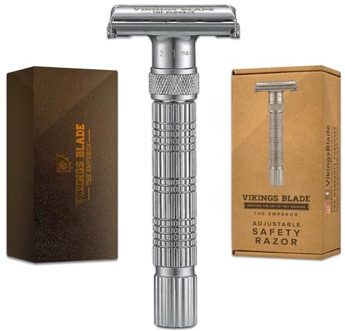 Vikings Blade Rasoir de sécurité réglable Motif papillon Crusader et Empereur Chrome dépoli. Emperor (Fat)