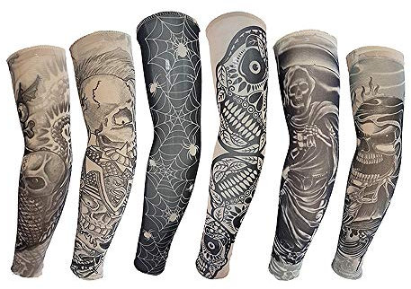 Juland 6 Stück Gefälschte Tätowierungs Hülsen Temporäre Tätowierungshüllen Fake Slip On Tätowierungs-Armstulpen-Kit Arm Sonnenschutzstrümpfe Zubehör für Unisex-Party Coole Männerfrauen - Stil T