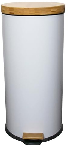 Kitchen Move Cubo de Basura de Cocina con Pedal Forest, de Madera, 30 L, Natural, Blanco, de Acero Inoxidable, Tapa de bambú con Cubo