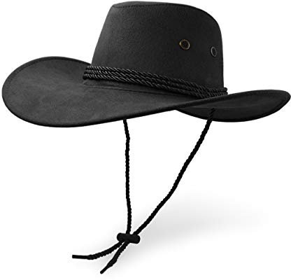 UltraKey Cowboyhut, Sonnenhut, Kunstleder, Wildleder-Reisehut, Westernhut, Sonnenschutz für draußen Gr. Einheitsgröße, Schwarz