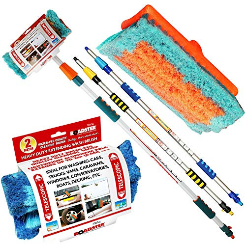 Roadster 2M Heavy Duty ALUMINIUM TELESCOPIC Water Fed 6.5 Feet Extendable Car Van Trucks Caravans Conservatories Boats, Decking Wash Window Cleaning Brush PREMIUM Soft Cushioned Grip UK FREE P&P