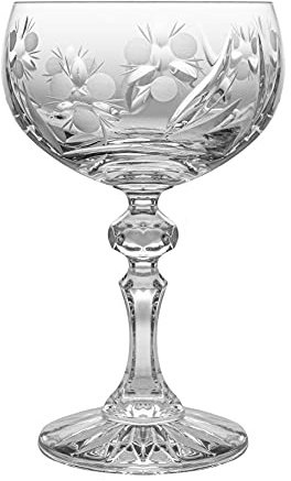 Barski Champagne Glasses - Flute - Saucer - Belle Coupe - Set of 6 Glasses - Hand Cut Crystal - Beautifully Designed - Each Glass is 6 oz Made in Europe