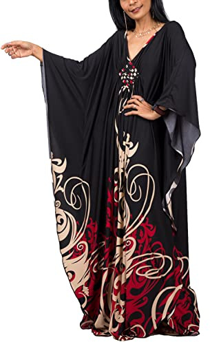 L-Peach Women Bohemian Kaftan Maxi Loungewear Nightgown Kimono Oversized Sleepwear Beach Dress Cover ups