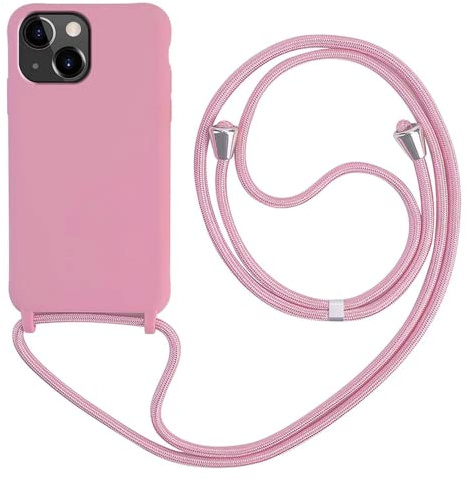MEIVS - Custodia compatibile con iPhone 13 Mini, con cordino regolabile, in silicone, rosa