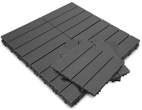 Jopassy 55 Stück WPC Terrassenfliesen, 30x30 cm Balkon Bodenfliese, Gartenfliesen mit Klick-System, Terrassendielen Balkonfliesen Klickfliesen, 5m² Anthrazit