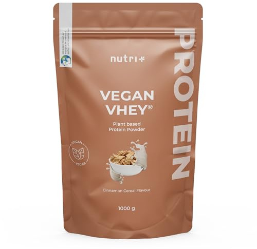 Nutri + Vegan proteinpulver Cinnamon Cereal 1 kg – 3k proteinshake – veganskt proteinpulver utan laktos proteinpulver – proteinkomplex kanel, flingor