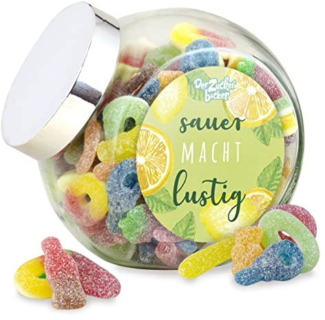 Süßigkeiten sauer im Naschglas – saure Süßigkeiten-Mischung im hochwertigen Geschenk-Glas, 1000 g