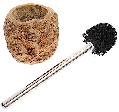 Cabilock Cepillo para Cuenco Soporte Vintage De Piedra, Cepillo De Cuenco Mango Ergonómico y Cerdas Suaves, Accesorio De Baño Compacto para Limpieza Baño Doméstico