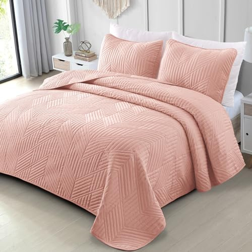 Exclusivo Mezcla Ultrasonic Tagesdecke, Leichte Bettüberwurf Steppdecke | 220x240 CM Tagesdecke Bettüberwurf mit zwei Kissenbezüge, geometrische Wohndecke als Überwurfdecke für Wohnzimmer, Rosa