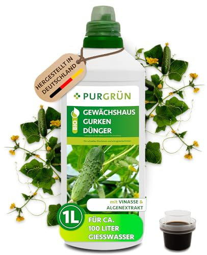Purgrün® Bio-Gewächshausgurken-Dünger 1 Liter – Hoher Ertrag dank extra Phosphor – Bio & Vegan – Premium-Flüssigdünger – Ohne tierische Inhaltsstoffe – Ergiebiges Konzentrat für 100 Liter Wasser