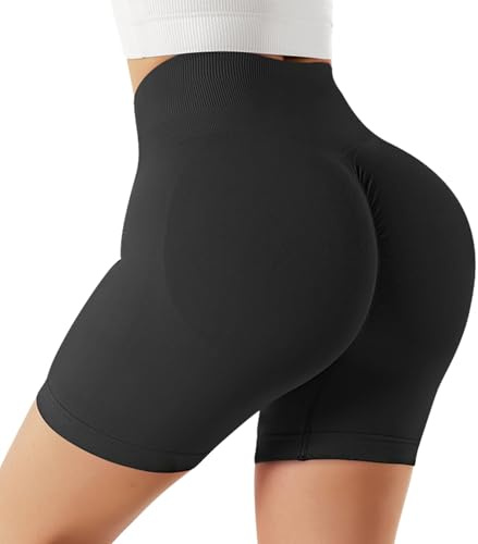 Lishang Pantaloncini Sportivi Donna a Vita Alta Leggings Corti Yoga Ciclismo Pantaloncini Palestra Donna Push Up Leggins Butt Lift Pantaloni Corti Scrunch Shorts Senza Cuciture Allenamento Jogging