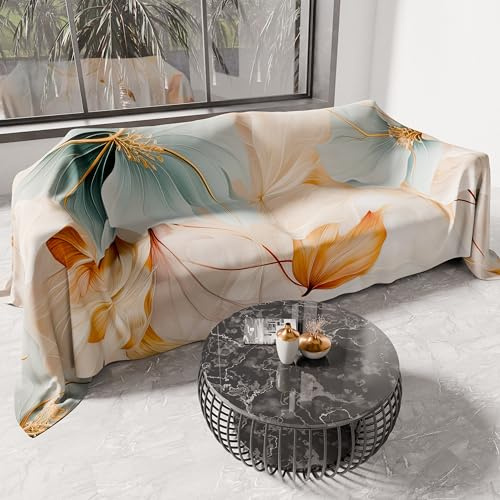 PETTI ARTIGIANI ITALIANI - Cubresofá Multiuso de Microfibra Antimanchas, Diseño Marble Flower, Lavable y Protector para Sofá, Colcha y Cubremesa – 260x270 cm - Made in Italy