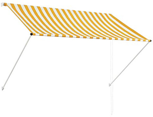 ShCuShan Tenda da Sole Retrattile 200x150 cm Giallo e Bianco,Tenda da Sole per Esterno Avvolgibile,Tenda da Sole a Bracci Estensibili con Telaio in Alluminio, Tettuccio Resistente al Sole e Impermeabi