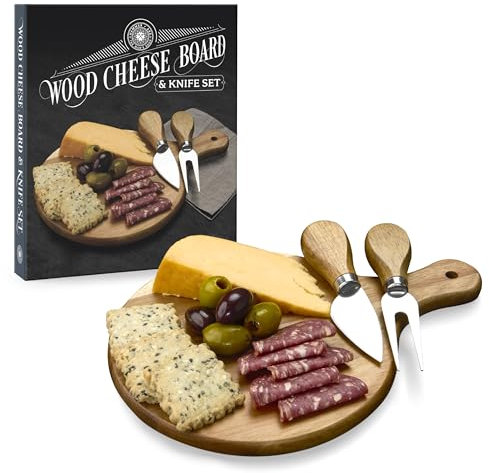 Hammer + Axe™ Juego de tabla de queso y cuchillos de madera de acacia con caja decorativa para libros, perfecto para charcutería, maridajes de vino y servir elegante, cena y cocina esencial, regalo de