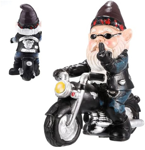 LUFEIS Gnome Statue, Riding Dwarf Statue, 13.5cm Outdoor Funny Garden Gnomes Decoration, Resin Dwarf Figurine Riding Motorcycle, Waterproof Gnome Figurine for Garden Yard Patio Lawn Decoration