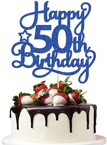 1 Pack Happy 50th Birthday Cake Topper Blue Glitter 50 & Fabulous Cheers to 50 Years Old 50th Birthday Cake Pick for Celebrating 50th Birthday Anniversary Party Cake Decorations Supplies