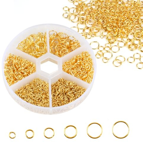 1050Pcs Biegeringe Edelstahl, 3-8mm Gold Spaltringe Schmuckherstellung | Metall Sprungringe Set, Reparatur Kettenringe Schmuck, DIY Sprung Ringe für Halskette Armbänder