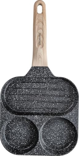 Klausberg Pfannkuchenpfanne Bratpfanne mit Marmorbeschichtung 3-in-1 18 cm für Eier, Pfannkuchen, Pancakes und Grill SCHWARZ KB-7816