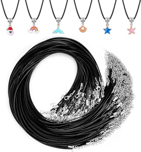 Lunpog 10 Pcs Waxed Necklace Cord,Adjustable Necklace Cords Necklace String,1.5mm Waxed Necklace Cord with Lobster Clasp for Christmas Necklaces DIY Bracelet Jewellery Making(Black)