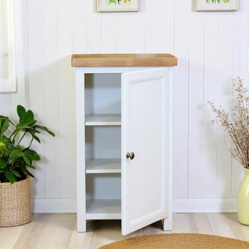 GROF GROFurniture Snow White Slim Cabinet, Bathroom Storage Cabinet, Oak Painted Kitchen Cupboard, Hallway Storage Unit, Storage Cupboard, Bathroom Unit