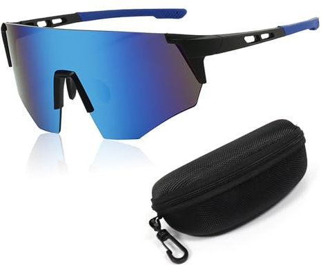 Sunshinestar Schnelle Brille Blau, Fahrradbrille Herren Damen, Sonnenbrille UV400 Schutz, Winddicht Anti-Beschlag, Für Sportbrille Radfahren MTB Rennrad Ski Laufen Angeln Golf Rave,Outdoor-Aktivitäten