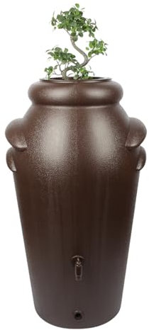 Jolie Max 200L Rain Water Butt – Decorative Amphora Vase Design Water Collector with Tap & Flower Pot – Strong & Durable Water Tank for Garden, Patio & Balcony – 60 x 50 x 110 cm (BROWN)
