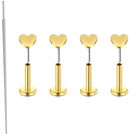 MODRSA 20G Tragus Ohrring Flash Herz Helix Piercing Gold Nasenpiercing Flat Back 6mm Piercing Helix/Konch/Medusa/Lippen Damen