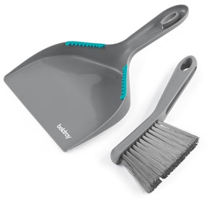 Beldray Antibac Countertop Dustpan & Brush Set – 18 x 5 cm Compact Size, Tough Non-Scratch Bristles, Hard Flooring, Antibacterial, Rubber Cleaning Teeth, Raised Base for Angled Sweeping