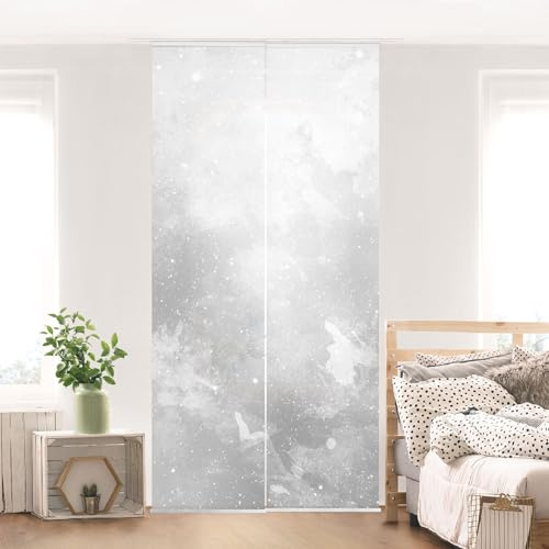 micasia Schiebegardine halbtransparent 60er Paneel Klett Muster Textil lichtdurchlässig - Motiv Aquarell Flächenvorhang grau Wohnzimmer Schlafzimmer 2254 (120x250 cm - 2er Set)