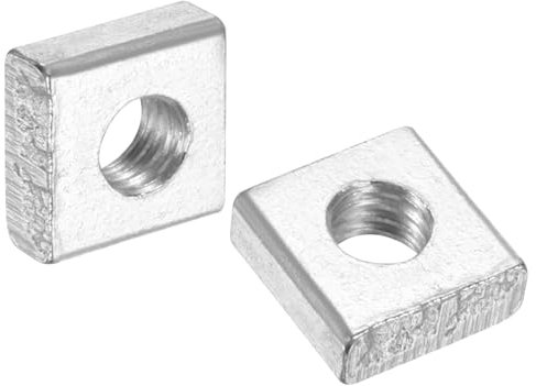sourcing map 25 tuercas cuadradas M4 x 8 mm x 3 mm, acero al carbono, chapado en zinc, tuercas cuadradas de rosca gruesa para reparaciones del hogar e ingeniería profesional, color plateado