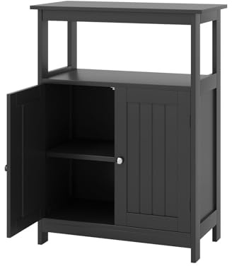 GIANTEX Badezimmerschrank, Badschrank mit offener Ablage & Doppeltür, 60 x 30 x 80 cm Beistellschrank mit Kippsicherung, Mehrzweckschrank für Wohnzimmer, Bad & Küche (Schwarz)