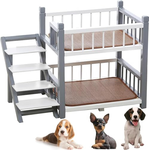 Haustier-Etagenbett mit Treppe - Doppelschichtiges, abnehmbares Haustierbett für Hunde und Katzen, Innenbereich, geeignet für kleine bis große Haustiere