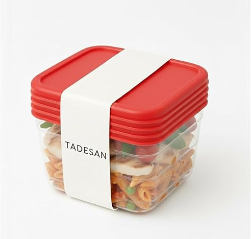 Genérico Tadesan – Tuppers de Plástico Alimentario | Recipientes Reutilizables de 2 litros | Aptos para Conservación y Transporte de Comida | Diseño Apilable y Resistente | Color Rojo | Pack 5 uds
