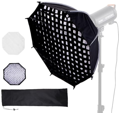 35.4/90cm Bowens Mount Softbox, Quick Release Octagonal Softbox with Honeycomb Grid, Light Diffusers, Carrying Bag, Professional Soft Box for Studio Photography Lighting Flash