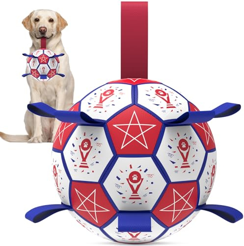 HETOO Hundeball Hundespielzeug Ball mit Seil Hundefußball (6 Zoll Rot) | Interaktive Hunde Ball für Touring, Langlebig Hoher Sprung Schwimmende Ball für Hunde Geburtstagsgeschenke Indoor Outdoor