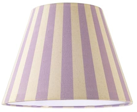 Designer Lavender Lilac and Oatmeal Linen Striped Coolie Lampshade with Off-White Fabric Inner Lining| 18cm x 25cm | for Ceiling Pendant or Lamp by Happy Homewares
