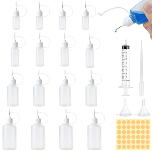 Amentalove 16 stycken nålflaskor, doseringsflaska 50 ml, 30 ml, 15 ml, plastflaskor med nålspetsapplikator, tratt, spruta, limflaska, tom, liten klämflaska för lim, gör-det-själv-kosmetika