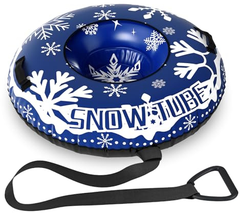 GYMAX Inflatable Snow Tube Sled, 42 Heavy Duty Snow Tubing for Sledding with Detachable Tow Strap, Cold-Resistant PVC, 3-in-1 Valve & Handles, Winter Outdoor Snow Toy for Children & Adults (Blue)