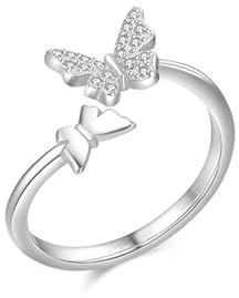 Tolldek Eheringe Weiß Gold Au 375/585/750, Doppel Schmetterling Partnerringe mit Diamant Echter Schmuck, Diamantring 9K/14K/18K Weißgold, Gr.47-65