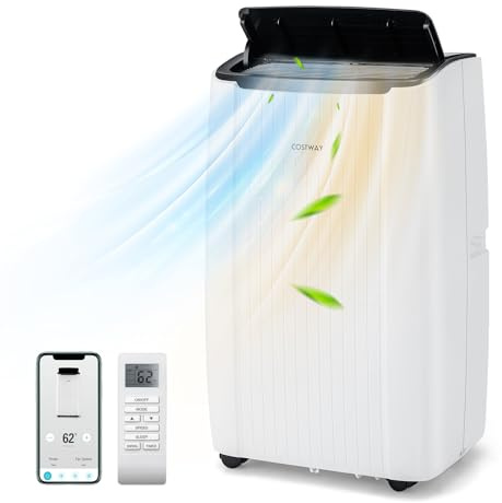 COSTWAY Condizionatore Portatile Caldo e Freddo, 14000BTU/4kW, 6 in 1 Con Raffreddamento, Riscaldamento, Ventola, Deumidificazione, Modalità Notturna e WiFi, 24H Timer, R290 (14000, BTU)