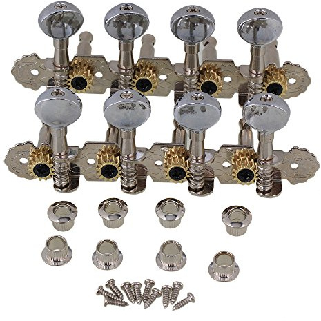 Yibuy 8 String Mandolin Machine Heads Silver Guitar Tuning Pegs with 8 Oval Metal Buttons