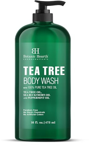 Botanic Hearth Tea Tree Body Wash, Helps with Nails, Athletes Foot, Ringworms, Jock Itch, Acne, Eczema & Odor, Soothes Itching Promotes Healthy Skin and Feet, Naturally Scented, 16 fl oz