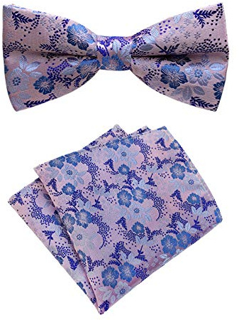 Elfeves Mens Cravat Pre-Tied Bow Tie Set Luxury Floral Pattern Wedding Bowties with Pocket Square Set