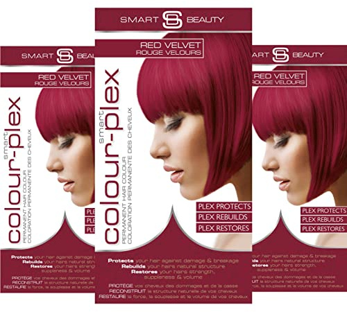 Dunkelrotes permanentes Haarfärbemittel mit Anti-Haarbruch Plex Haarpflege, veganes Haarfärbemittel & ohne Tierversuche, ohne PPD, 100% Grauabdeckung, dunkelrote Haarfarbe. Smart Beauty (3-er Pack)