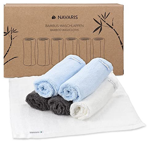 Navaris Waschlappen Set 6-teilig Baby-Waschlappen aus Viskose - 25x25cm weiche Lappen - Reinigungstücher Waschtücher - nachhaltig und wiederverwendbar - Blau Grau Weiß