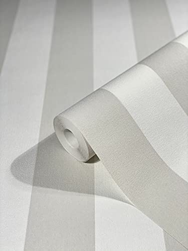 marburg Tapete Greige Weiß Streifen HAILEY für Wohnzimmer, Schlafzimmer oder Küche Made in Germany 10,05m x 0,53m Premium Vliestapete 82263