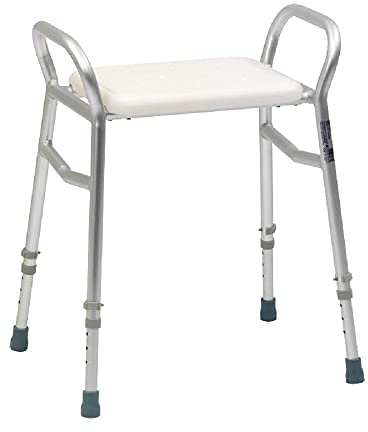Identités Tabouret de Douche Djerba avec Accoudoirs pour Salle de Bain - Assise Large, Confortable et Antidérapante - Hauteur Réglable - Structure en Alu - Blanc - Facile à Entretenir