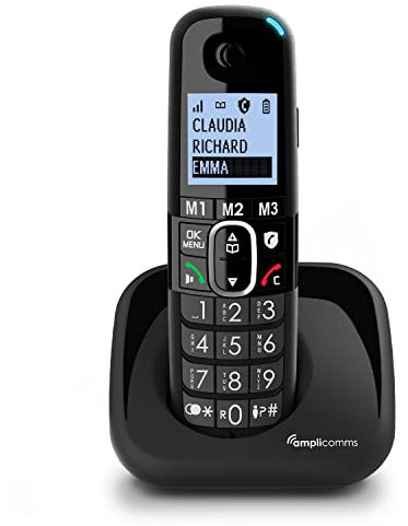 Amplicomms BigTel 1500 Cordless DECT Big Button Phone, Potenziamento audio, Suonerie extra forti, Compatibile con apparecchi acustici, Protezione chiamate