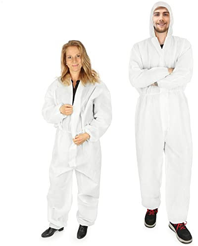com-four® 2x protective suit with hood and zipper - single-layer painter's overall one-size - height from 160 to 200 cm - protective clothing (2 pieces - white)